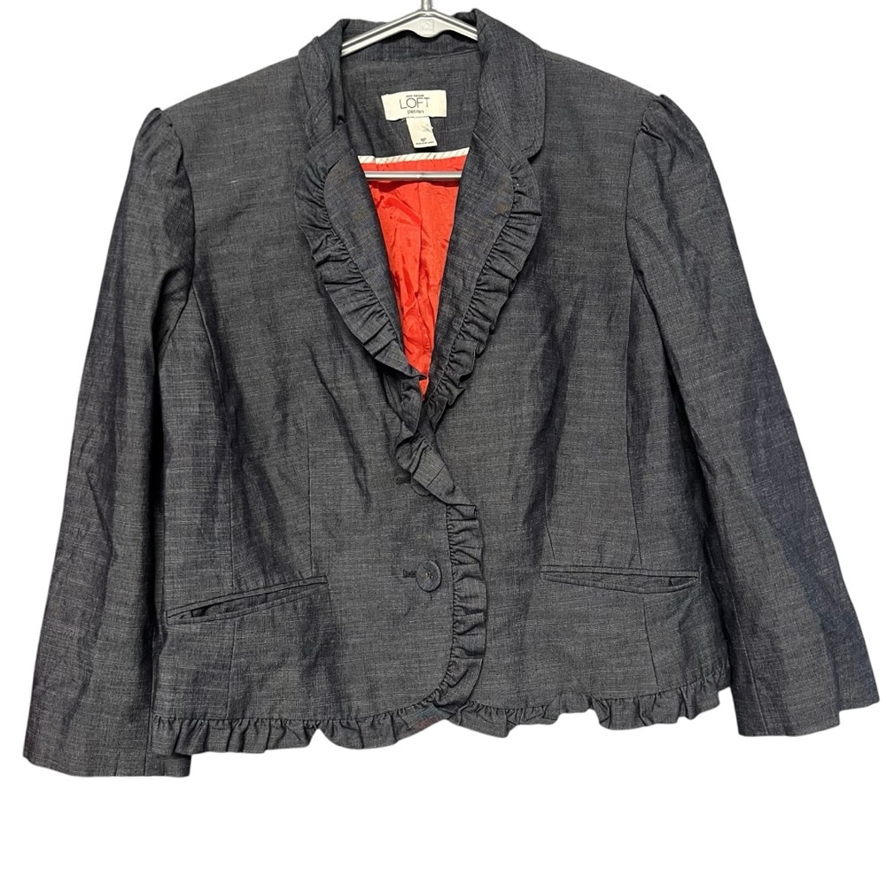 Ann Taylor LOFT - Women’s Gray Ruffled Blazer Sz. 8P